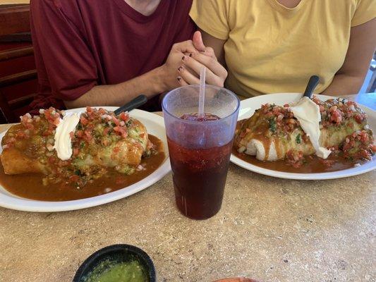 The larger burrito was ginormous!  Tasty and enough for two meals!