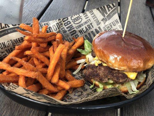 Classic burger with sweet potato fries