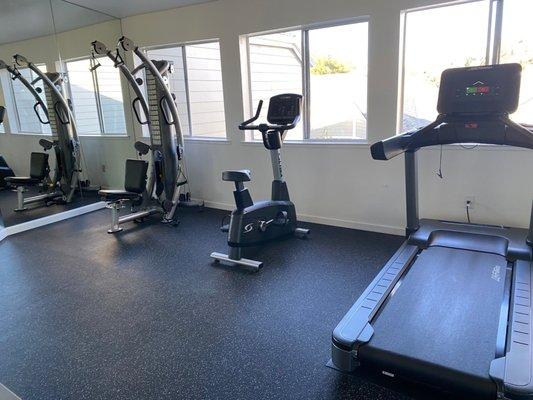 New equipment at the apartment complex! Functional trainer, upright bike, and a treadmill!