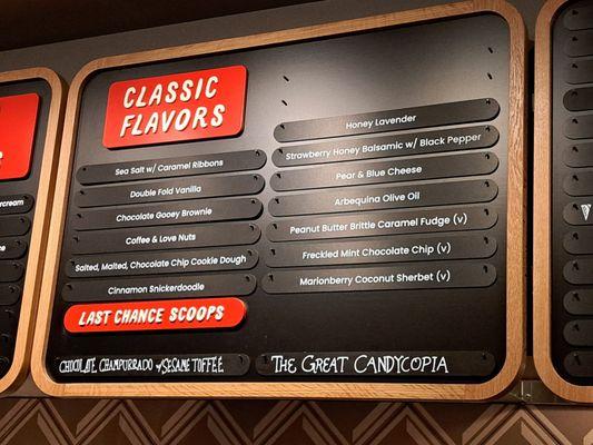 Classic Flavors and Last Chance Scoops from Halloween or October 2023. Most popular classic flavors are listed in order in the left column.