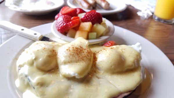 3 egg eggs benedict  with fruit