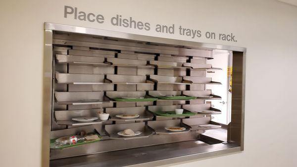 Rotating conveyor for self-busing of trays with dirty dishes.