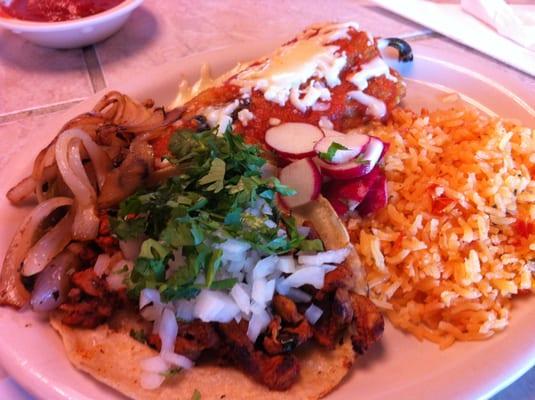 Chili relleno with taco al pastor.  The grilled onions are a nice touch.