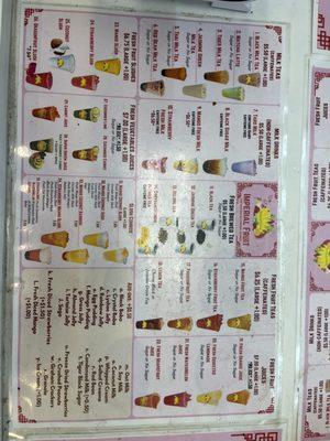 Bubble tea menu