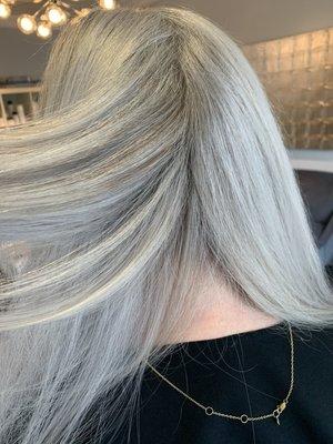 Up close photo of her natural color blending into the color I did