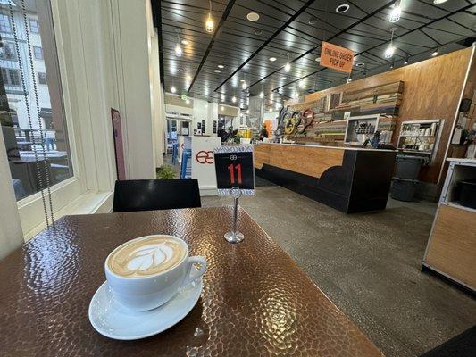 Coffee making area. Front entrance pictured at far end.