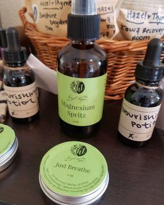 Locally-made teas, balms and spritzes for sale