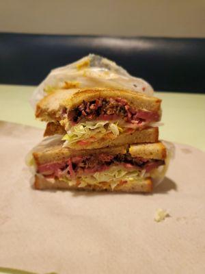 This is a pastrami Reuben made with cole slaw wow!