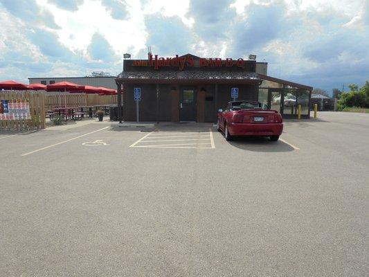 Outside of the building - patio on the left, solarium on the right.