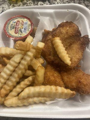 Swai, fried shrimp and fries