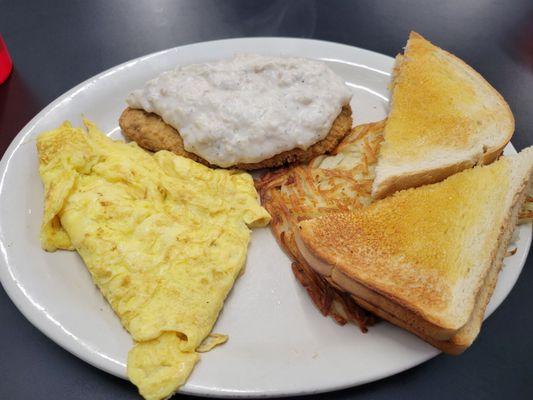 Chicken fried steak and eggs