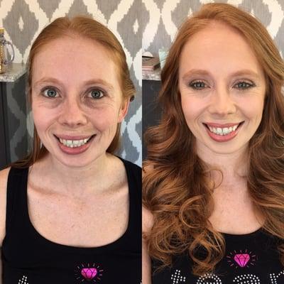 Before and after of hair and makeup