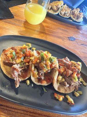 Peach and pork pancake tacos