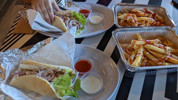 Chicken shawarma wrap and loaded fries