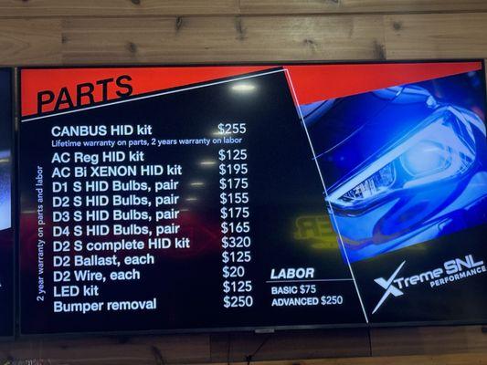 Headlights conversion menu