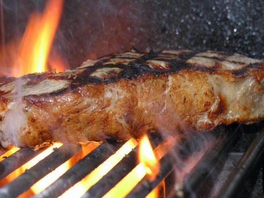 Flame grilled Angus NY strip steaks