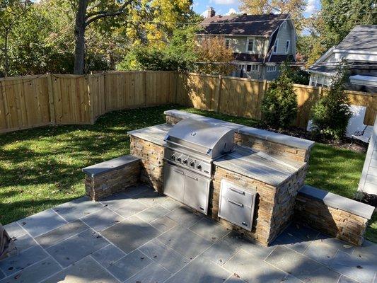 Backyard patio and kitchen.