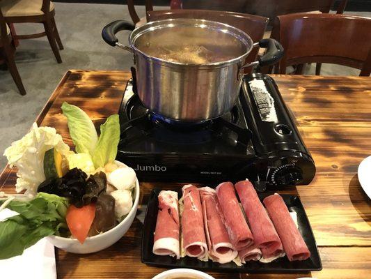 Single hotpot, pretty good broth and good serving size a big guy, reasonable price