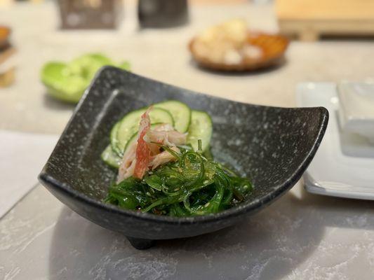 Seaweed and cucumber salad with crab