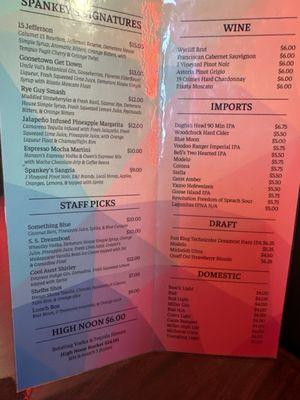 Bar menu