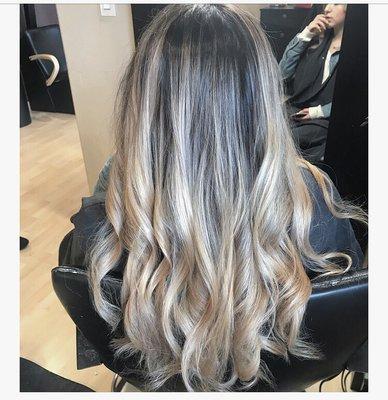 Rooted blonde Balyage done by Stephanie Rios