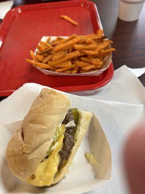 Cheeseburger Poboy & Sweet Potato fries