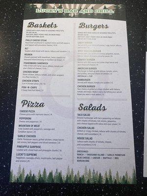 Lucky's new Menu as of 11/4/2022