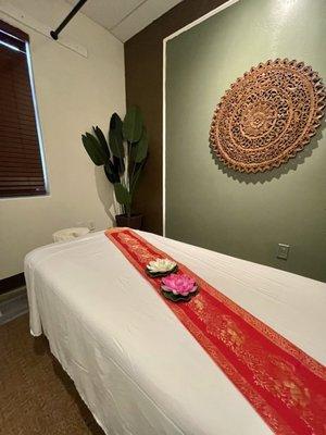 Relax in our peaceful treatment room at Jasmine Massage Center, Carlsbad. Perfect for Deep Tissue or Swedish Massage.