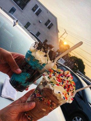 Cookie Monster sundae and soft serve with extraaa sprinkles