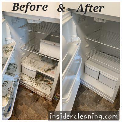 Before and after picture from deep clean on a fridge we recently did in Newton, MA.