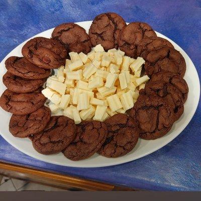 White Chocolate Fudge Platter with Aunt Marion's Chocolate Chocolate Chip Cookies.