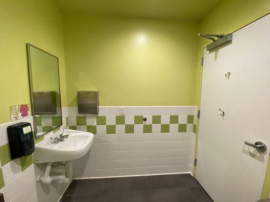 Clean, colorful bathrooms, available to the public.