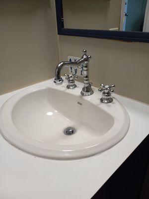 Nice new guest bathroom sink installed by Tim's Plumbing.