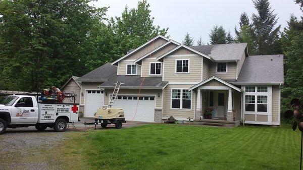 Partially Treated Roof Right Side Treated Left Side Still Shows Black Stains