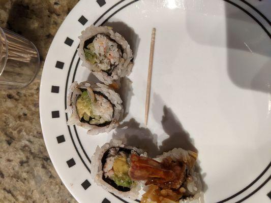 King Crab California roll and Shrimp tempura maki piece