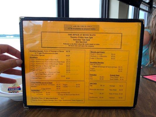 Breakfast menu