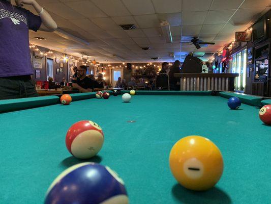 Pool table, along with bar and seating