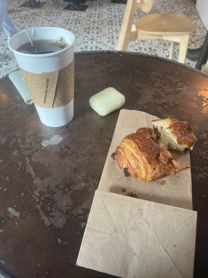 Earl grey tea and a chocolate croissant