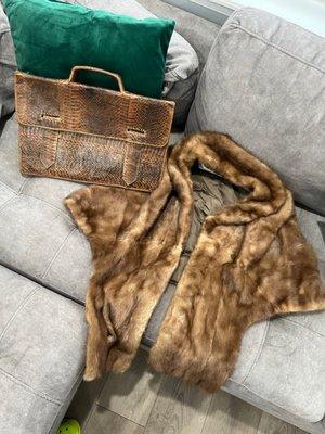 Leather laptop bag and fur Shaw