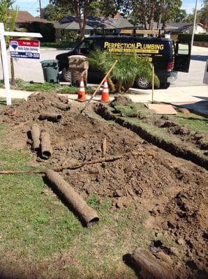 Sewer lateral replacement in Ventura. Orangeburg removal, 4" abs installed.