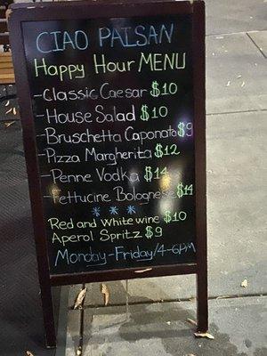 Happy hour menu Nov '24