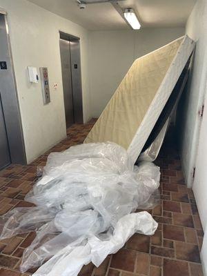 The mattress that was blocking our 6th floor bedroom elevator entrance