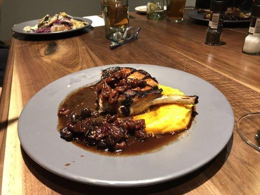 Berkshire pork chop with cherry-miso mostarda, butternut squash