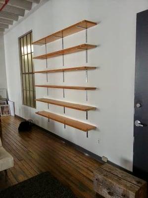 Office, industrial type of shelving.