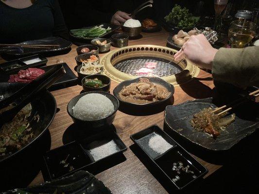 Variety of meats, veggies, and japchae