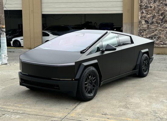 Cybertruck wrapped in Satin Black! Done right!