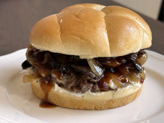 Mushroom cheese burger.