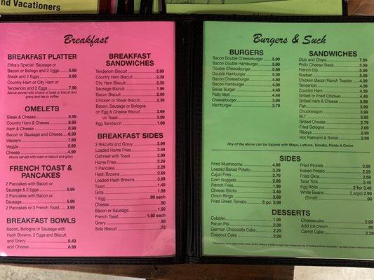 Breakfast/Burger menu