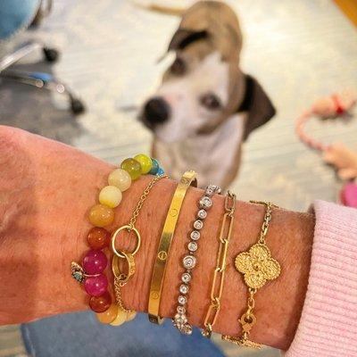 Old diamond tennis bracelet they let me trade in. (Other pieces are Sydney Evan, Cartier (2), Roberto Coin & Van Cleef & Arpels).