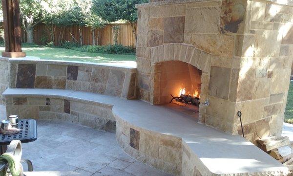 Outdoor Fireplace with custom seating area